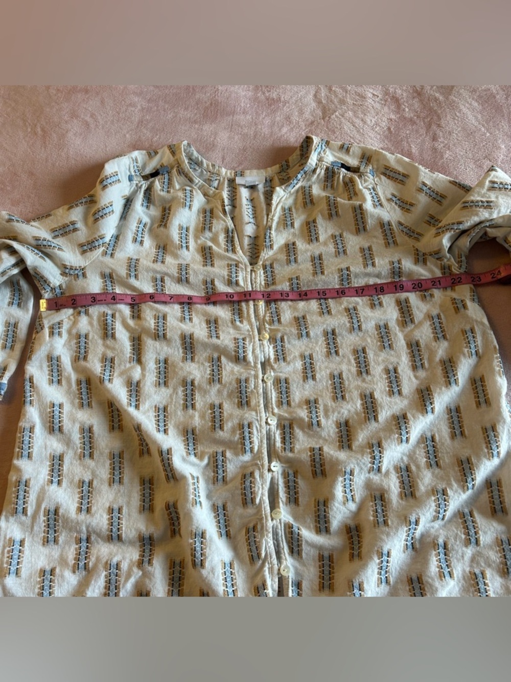 Pure Jill white 3/4 sleeve embroidered button down tunic top size L - Picture 9 of 10